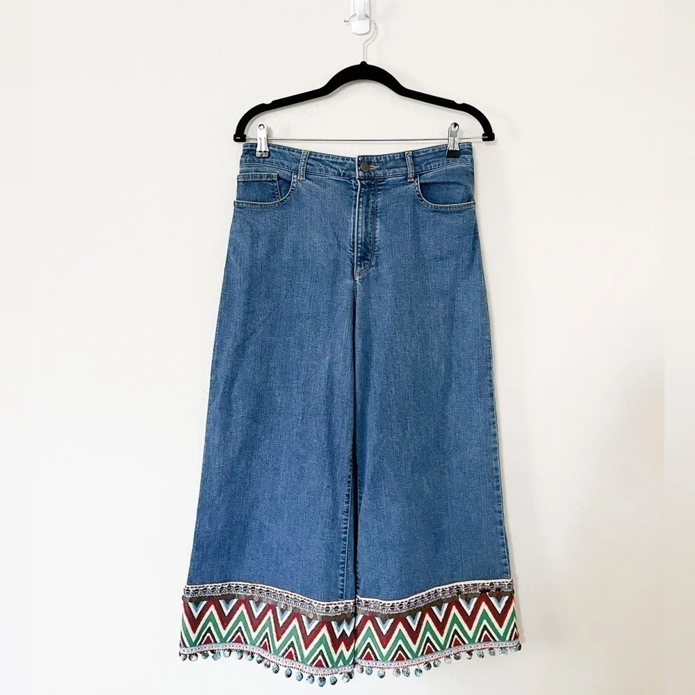 Alice + Olivia Beta Pom Pom High Waist Wide Leg Cropped Jeans Size 28 - Picture 2 of 9